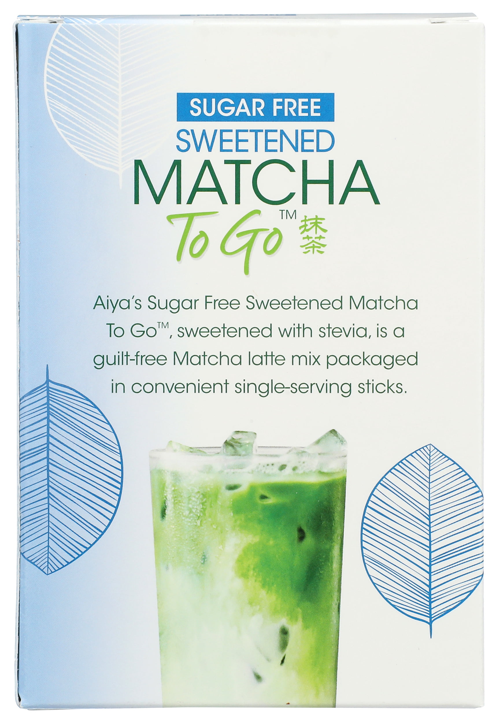 Pack of 6, Aiya Sugar-Free Sweetened Matcha To Go Sticks, 1.44 oz