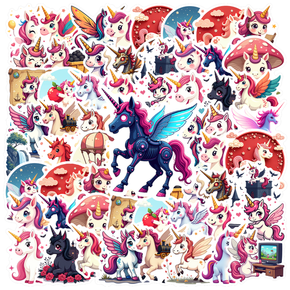 cartoon Unicorn Stickers, Waterproof Unicorn Sticker for Water Bottle Laptop Phone Cases Planner Skateboard Luggage Helmet Party Favor Decor, Ideal for Adults Teens Teacher Rewards