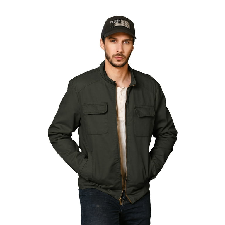 WenVen Men's Fall Cotton Military Jacket Lightweight Canvas Long