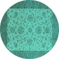 thumbnail image 1 of Ahgly Company Indoor Round Oriental Turquoise Blue Traditional Area Rugs, 5' Round, 1 of 4