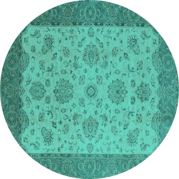 Ahgly Company Indoor Round Oriental Turquoise Blue Traditional Area Rugs, 5' Round