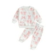 thumbnail image 2 of Musuos Baby Girl 2Pcs Fall Outfits 0-3Years Long Sleeve Bow/Floral Print Sweatshirt + Pants Set Toddler Clothes, 2 of 9