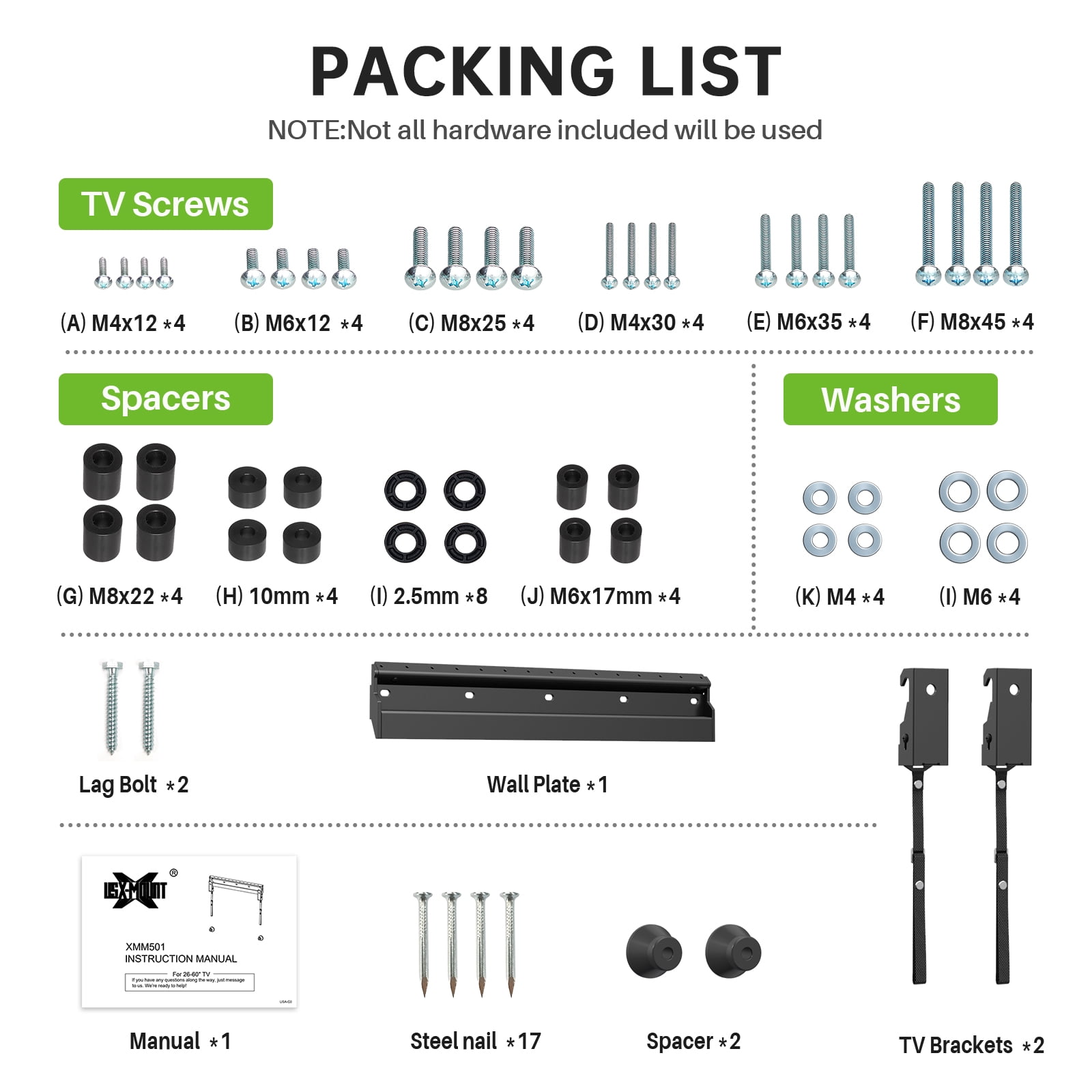 USX MOUNT No Stud TV Wall Mount for Most 26-65 Inch TVs up to 100 lbs, No Drill & Non Damage Drywall Studless TV Mount, Max VESA 400x400mm