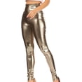 thumbnail image 2 of Sakkas Shiny Liquid Metallic High Waist Stretch Leggings - Made in USA - Pewter - M, 2 of 6