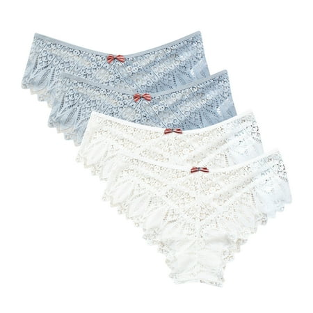 uublik Value 4-Pack  Thong Panty for Women Comfortable Seamless Lightweight Soft Lace High Waist Panties