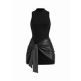 thumbnail image 3 of Women Sleeveless Bodycon Mini Tank Dresses with Ruched Wrap Tie Cover Up Skirts Black L, 3 of 9