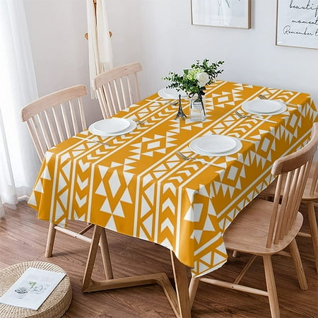 

Mindunm Rectangle Waterproof Tablecloth for Kitchen Modern Abstract Boho Tablecloth Oil Proof Table Cloth Table Cover for Dining Table Party Holiday Ethnic Toems Texture Yellow 60x84 inch