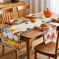 thumbnail image 5 of Fall Table Runner Thanksgiving Plaid Gnome Table Runners Orange Pumpkin Maple Leaf Plaid Linen Cotton Linen Dresser Scarf Kitchen Dining Table Decor for Fall Holiday Party Decor 13x36 Inch, 5 of 9