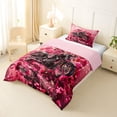 thumbnail image 2 of Castle Fairy Black Motorcycle Twin Comforter Sets 3-Piece for Teens, Pink Rose Print Bedding Set for Bedroom, Black Pink,Pink Reversible, 2 of 6