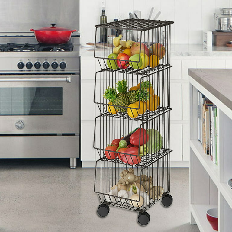 Mchoter Fruit Vegetable Storage Basket for Kitchen - 4 Tier Slim Stackable  Metal Wire Basket Cart with Rolling Wheels Utility Rack Onions Potatoes  Organizer Bins for Kitchen Pantry Black - Yahoo Shopping