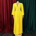 thumbnail image 6 of iOPQO Maxi Dresses For Women 2023 Womens Deep V Neck Plus Size Evening Dress Long Sleeves With Belt Wedding Guest Dresses For Women Formal Dresses For Women Yellow Xxl, 6 of 9