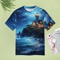 thumbnail image 4 of Lighthouse Sunrise Coast Scenery Pale Blue Tan Women's Short Sleeve T-Shirt Crew Neck Casual Summer Trendy Loose Fit Tops, 4 of 6