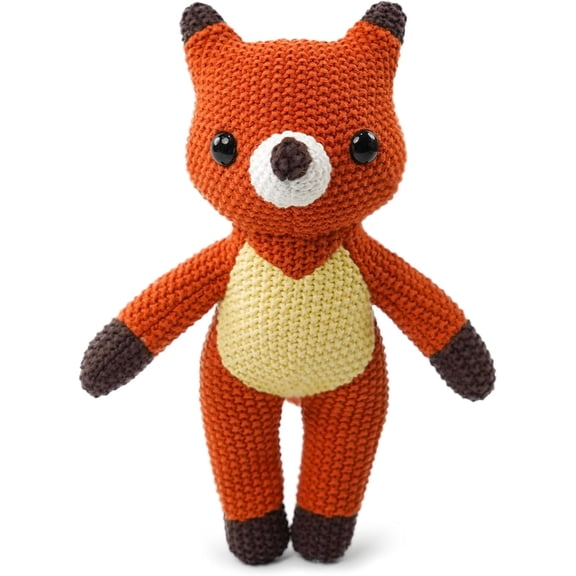 11 Inch Hand-Knit Cotton Fox Stuffed Animal Plush, Crochet Soft Cuddly Fox Toy, Infant Safe Snuggle Doll for Girls Birthday & Baby Shower Gift