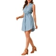 thumbnail image 5 of INSPIRE CHIC Women's Sleeveless Collar Button Down Tie Waist Belt Denim Shirt Dress XS Light Blue, 5 of 7