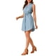 thumbnail image 5 of Vestido de camisa de mezclilla sin mangas con cuello y botones para mujer, con cinturón en la cintura, color azul claro, 5 of 7