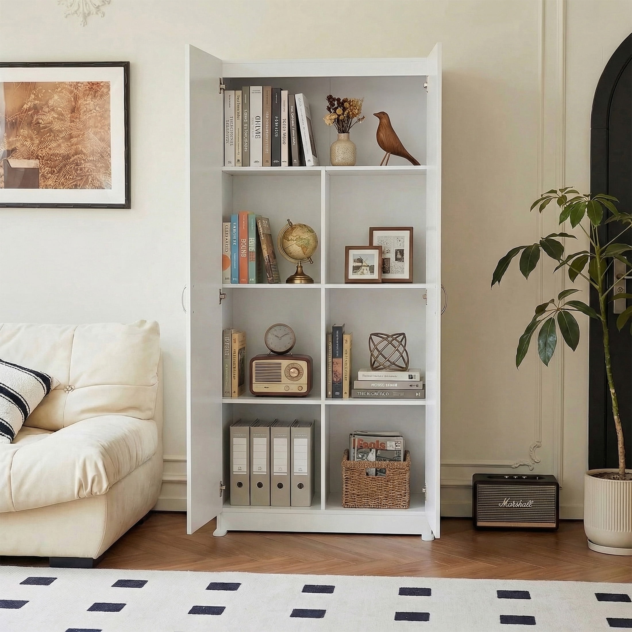 edx 71" Wooden Storage Cabinet for Living Room,Hallway, Entryway, Closet, Home Office, White