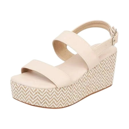 

Puawkoer Women Sandals Wedge Low Heel Roman Wedge Ladies Fashion Elastic Strap Carved Breathable Shoes Thick Soled Wedges Casual Sandals