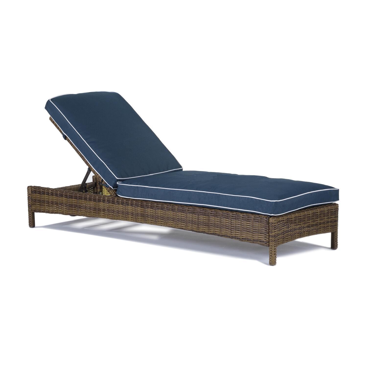 Crosley Furniture Bradenton Chaise Lounge With Navy Cushions