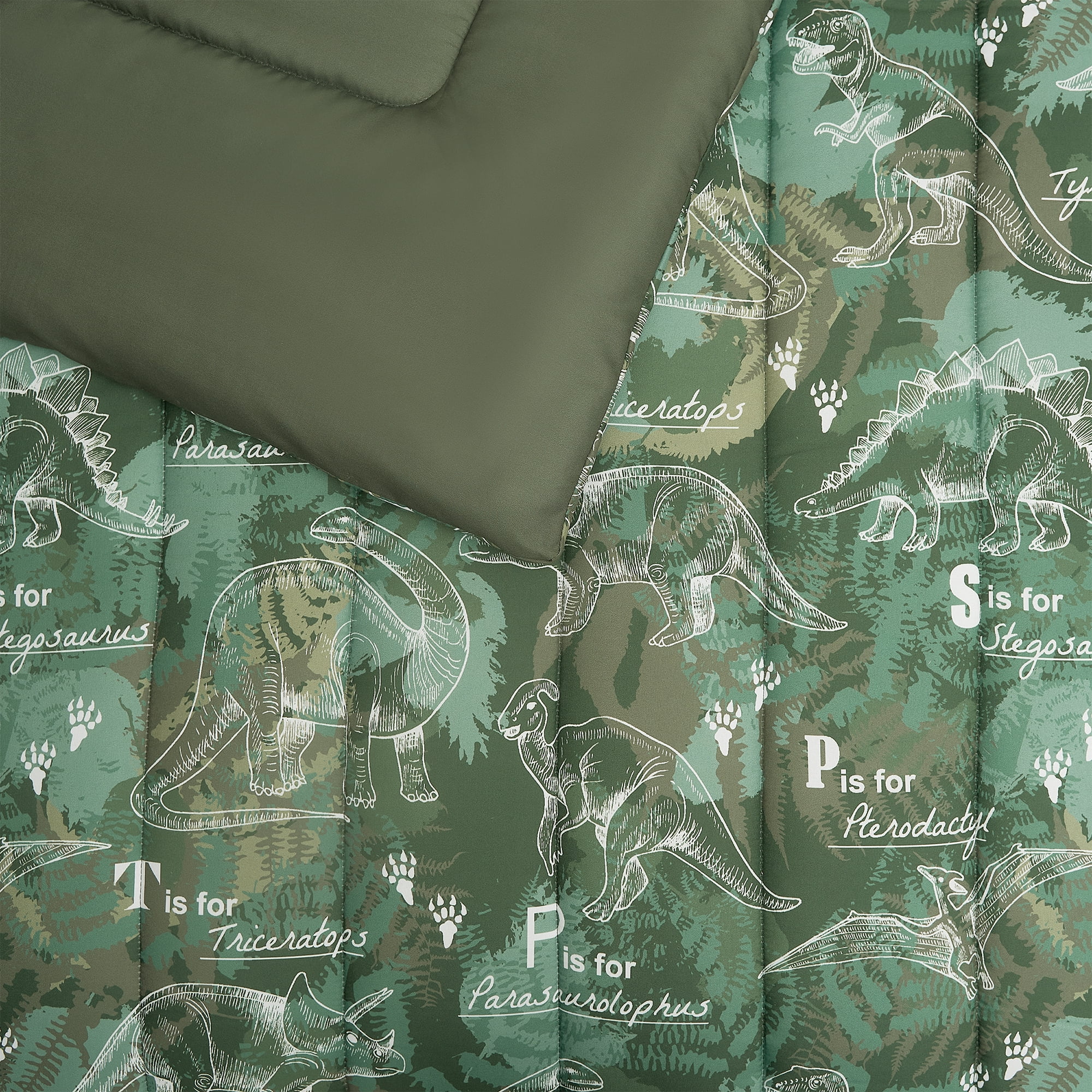 Dino Forest Green 3-Piece Microfiber Comforter Set - Twin