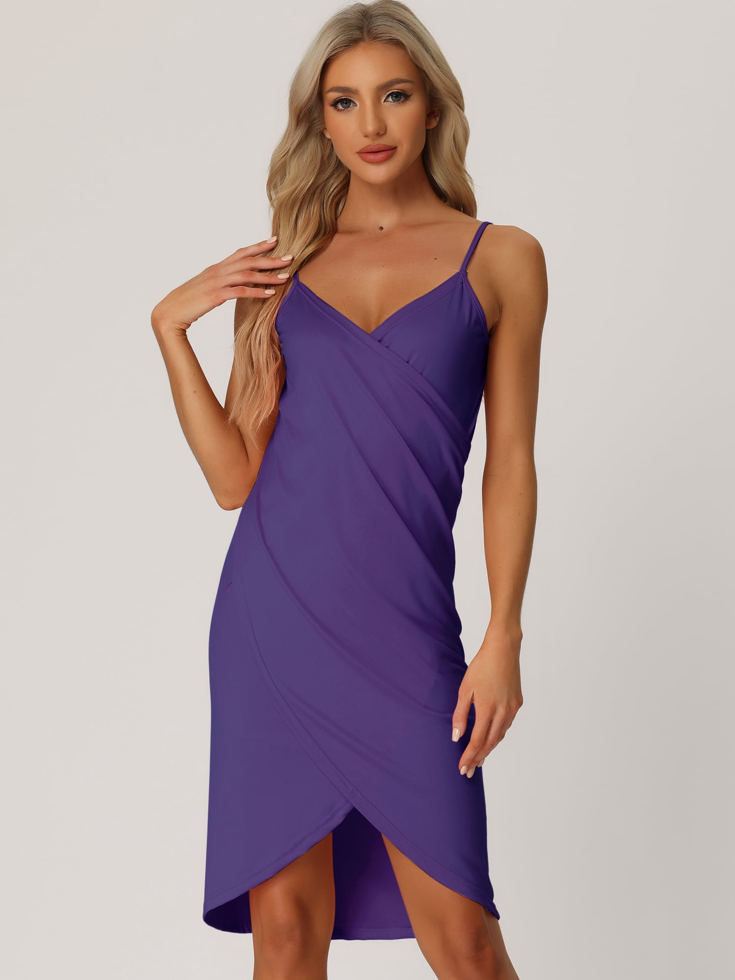 DARING DIVA Women's Beach Summer Backless Spaghetti Strap Dress S Purple