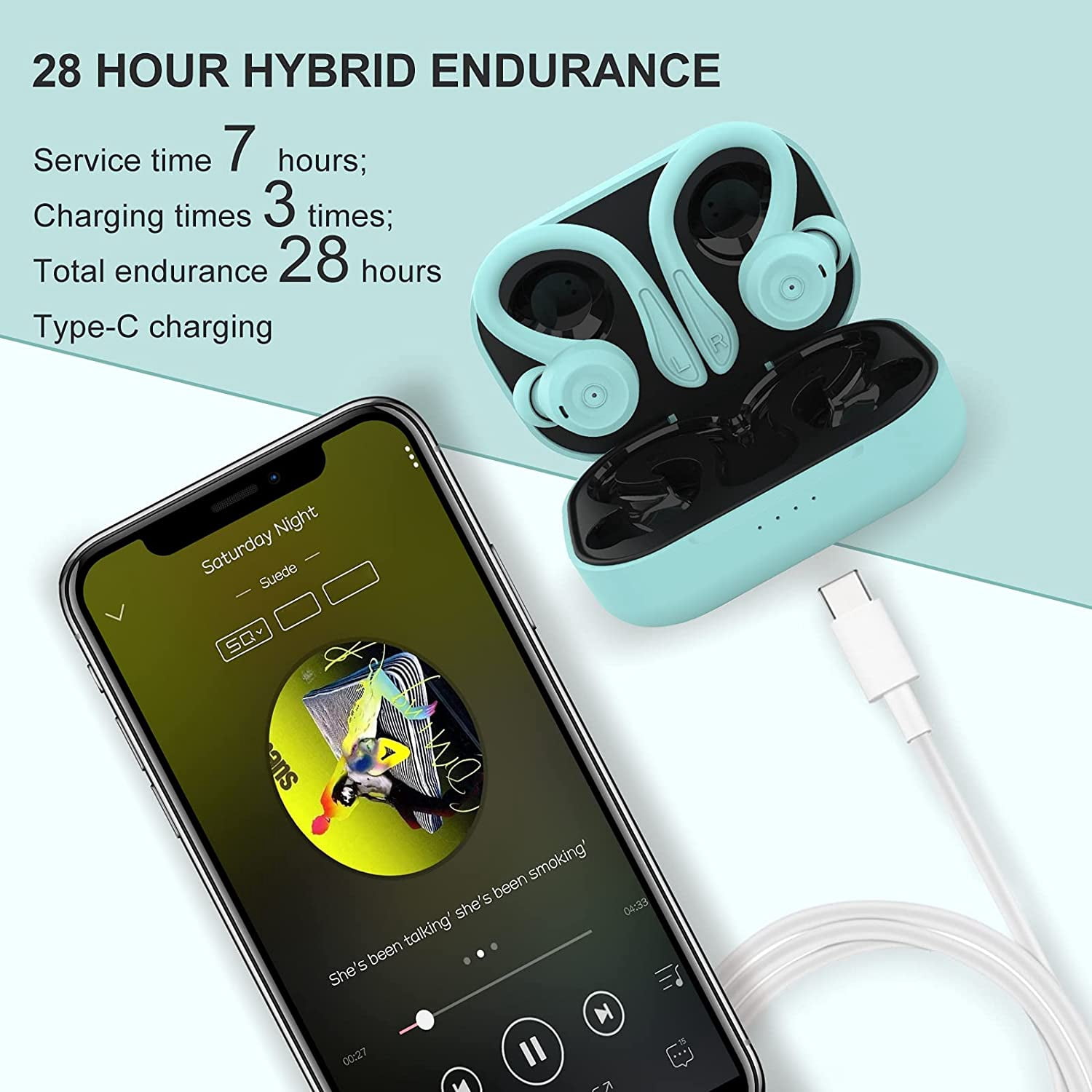 MOREFYOU MS-T20 Over-Ear Earbuds with Bluetooth 5.1, Pink