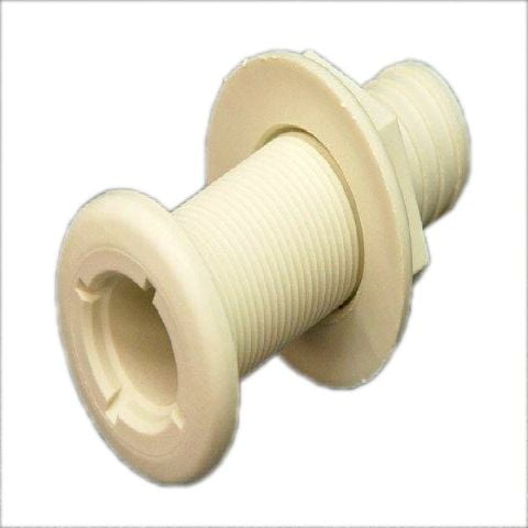Boat Thru Hull Connector Fitting | 1 1/8 Inch Off White Plastic