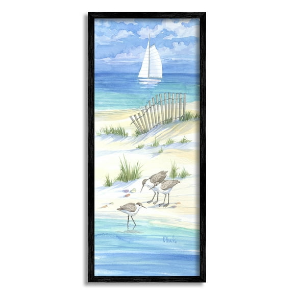 Stupell Industries Beachside Coastal Sandpiper Birds Painting Black Framed Art Print Wall Art, Design by Paul Brent