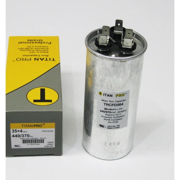 TitanPro TRCFD354 HVAC Round Dual Motor Run Capacitor. 35/4 MFD/UF440/370 Volts