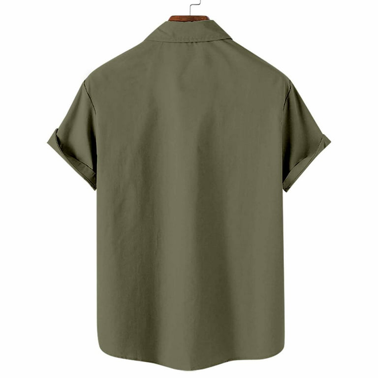 XMMSWDLA Hawaiian Shirt for Men, Summer Print Short Sleeve Button Down  Shirts, Mens Pattern Beach Tops Green Fishing Shirts for Men 