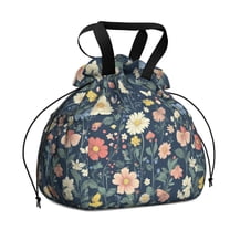 Pioneer Flower Drawstring Lunch Bag Women - Drawstring Lunch Bag Insulated for Work Office - Stain-Resistant Large Lunchbags for Women with Multi-Pockets