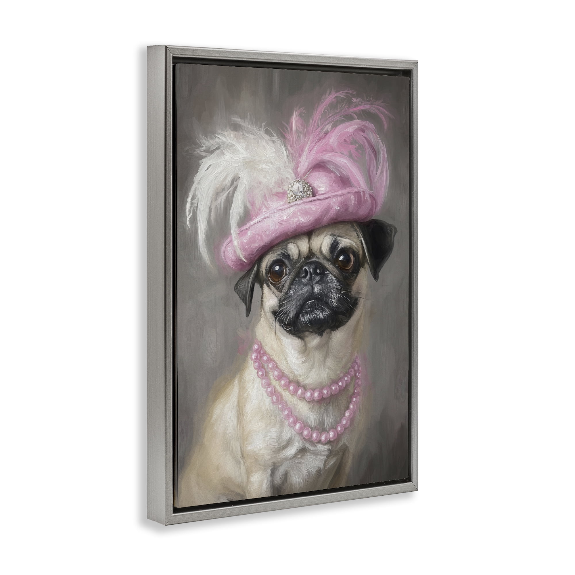 Stupell Industries Lady Pug Portrait Gray Framed Floater Canvas Wall Art, design by Tina LeCour