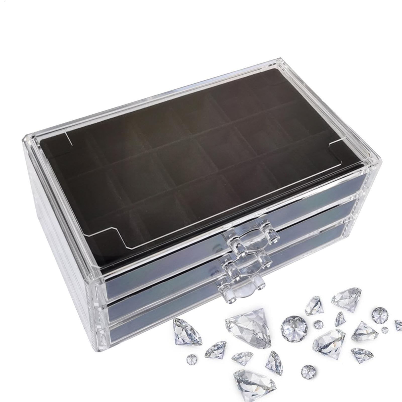 Jewelry Box for Necklaces 3-Layer Flannel Drawer Earring Ring Organizer 20x15x10cm/7.9x5.9x3.9 Inches, Meticulous Classification Elegant Storage