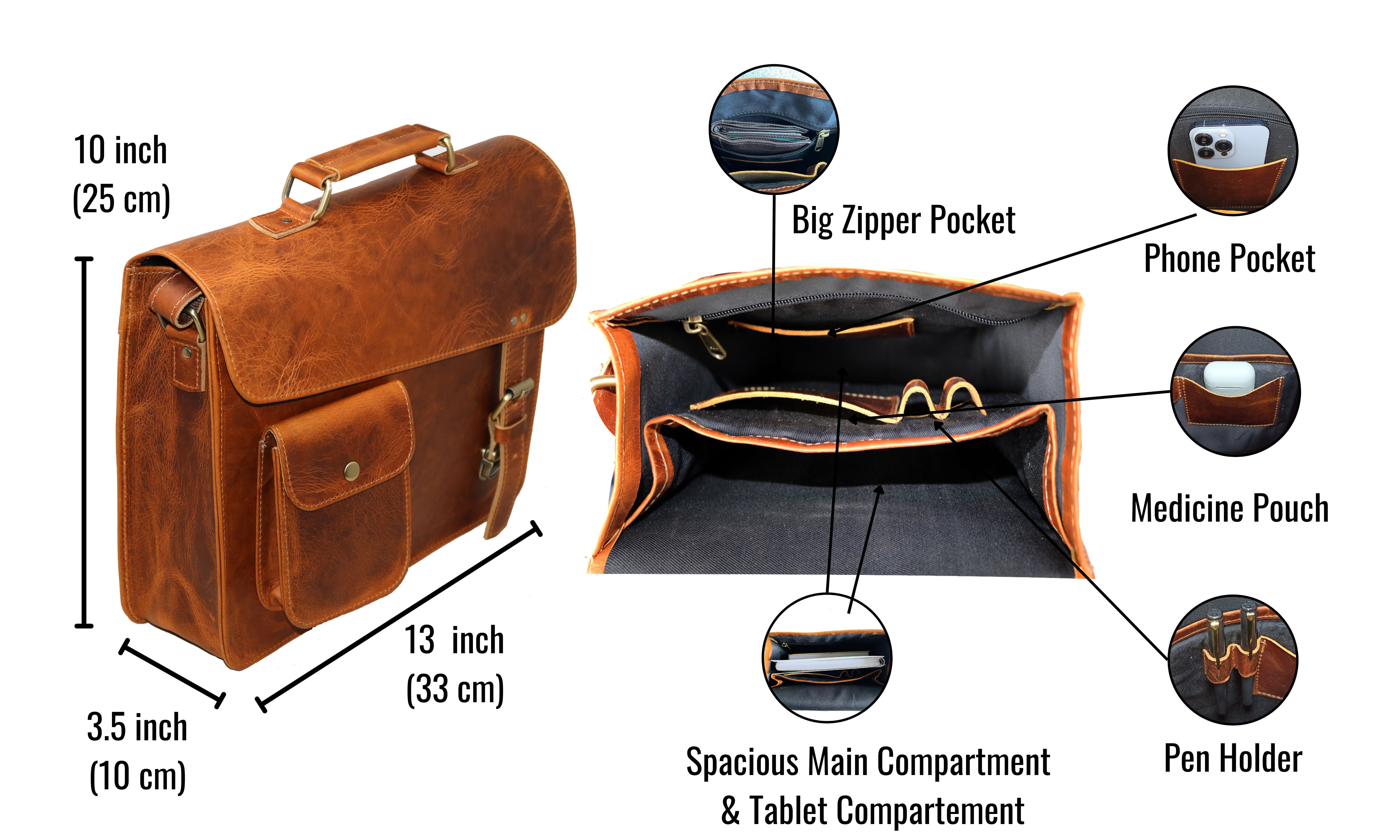 Jaald 13" Leather Messenger Bag Satchel Padded Laptop Briefcase Men Women Cross Body Shoulder Travel Work Man Purse Bag Birthday Gift