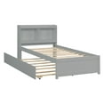 thumbnail image 4 of Twin Platform Bed with Bookcase and Headboard, Modern Platform Bed Frame with Pine Wood Slats Support, Leisure Bed with Trundle and Storage Shelf for Bedroom, Apartment, No Need Box Spring, Gray, 4 of 5