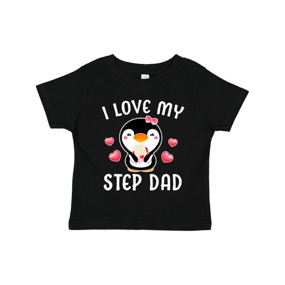 Inktastic I Love My Step Dad with Cute Penguin and Hearts Girls Toddler T-Shirt