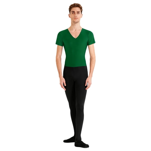 inlzdz Men's V Neck Short Sleeve Footed Jumpsuit One Piece Full Body Tight Jumpsuit Yoga Workout Green L