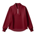 thumbnail image 7 of Horkkom Quarter Zip Pullover Women Long Sleeve Solid Color V Neck Sweatshirt Travel Daily Casual Tops, S-2XL, 7 of 7