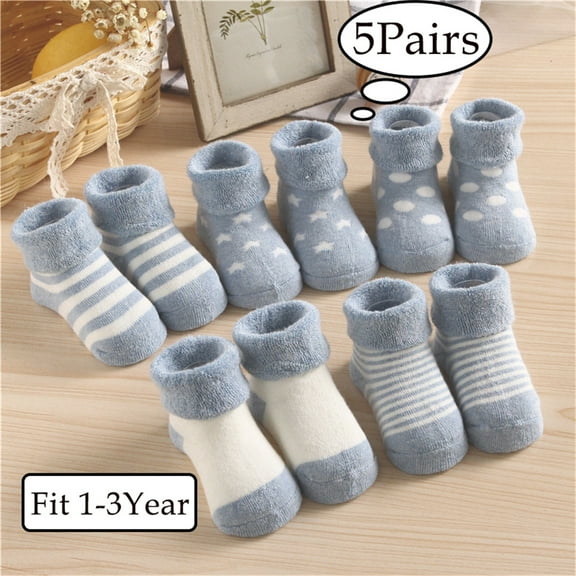 HLONK 5 Pairs Baby Toddler Thick Wool Socks - Super Warm Soft Winter Solid Color Casual Crew Socks For Baby Girls Boys Fit 1-3 Years Old