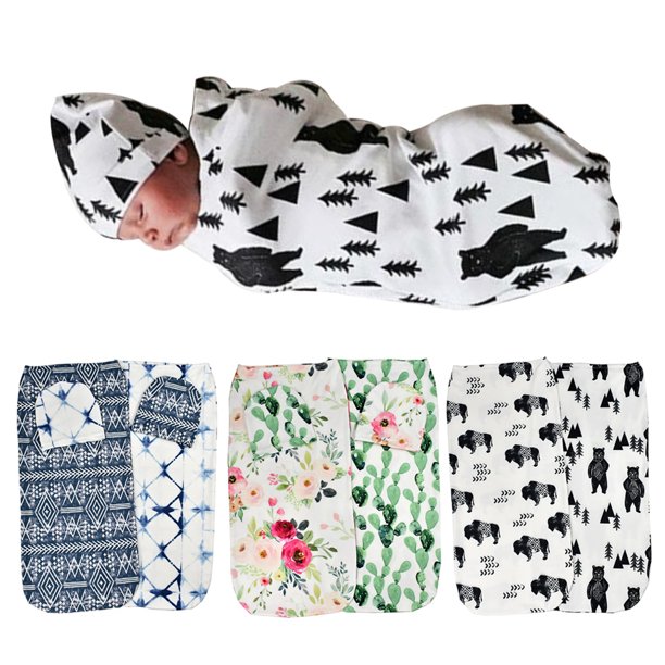 Bueautybox 2Pcs/Set Baby Boy Girls Floral Stretch Sleeping Swaddle
