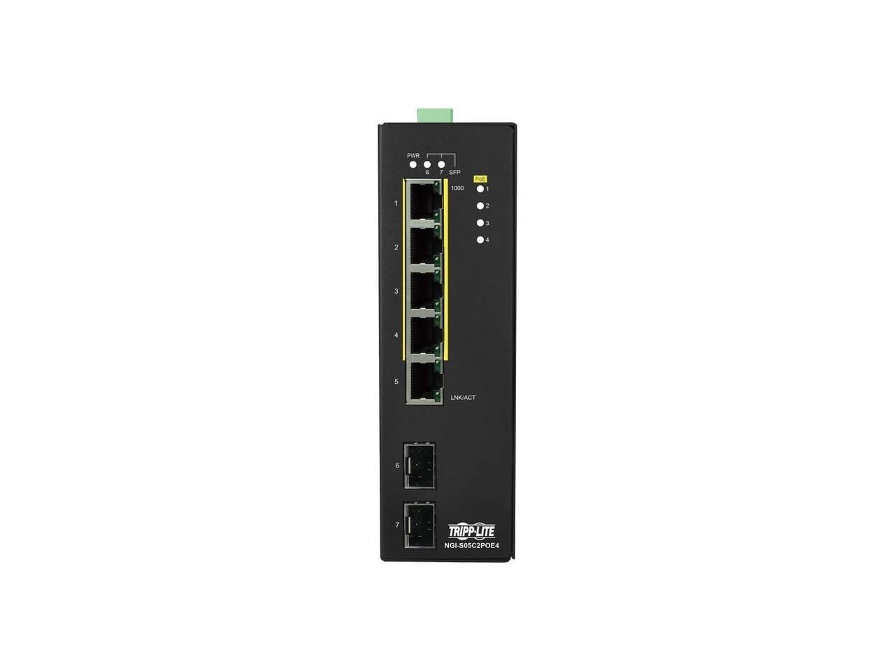 Eaton Tripp Lite Series 5-Port Lite Managed Industrial Gigabit Ethernet Switch - 10/100/1000 Mbps, PoE+ 30W, 2 GbE SFP Slots, -10&deg; to 60&deg;C, DIN Mount, TAA - 5 Ports - Manageable - Gigabit E...