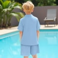 thumbnail image 7 of THDHVS Boys Suit,Boys Summer Outfits,Boys' Casual Solid Color Button Pocket Shirt Holiday Vacation Beach Shorts Two-piece Set Short Sleeved Lapel Set Blue 11-12 Years, 7 of 7