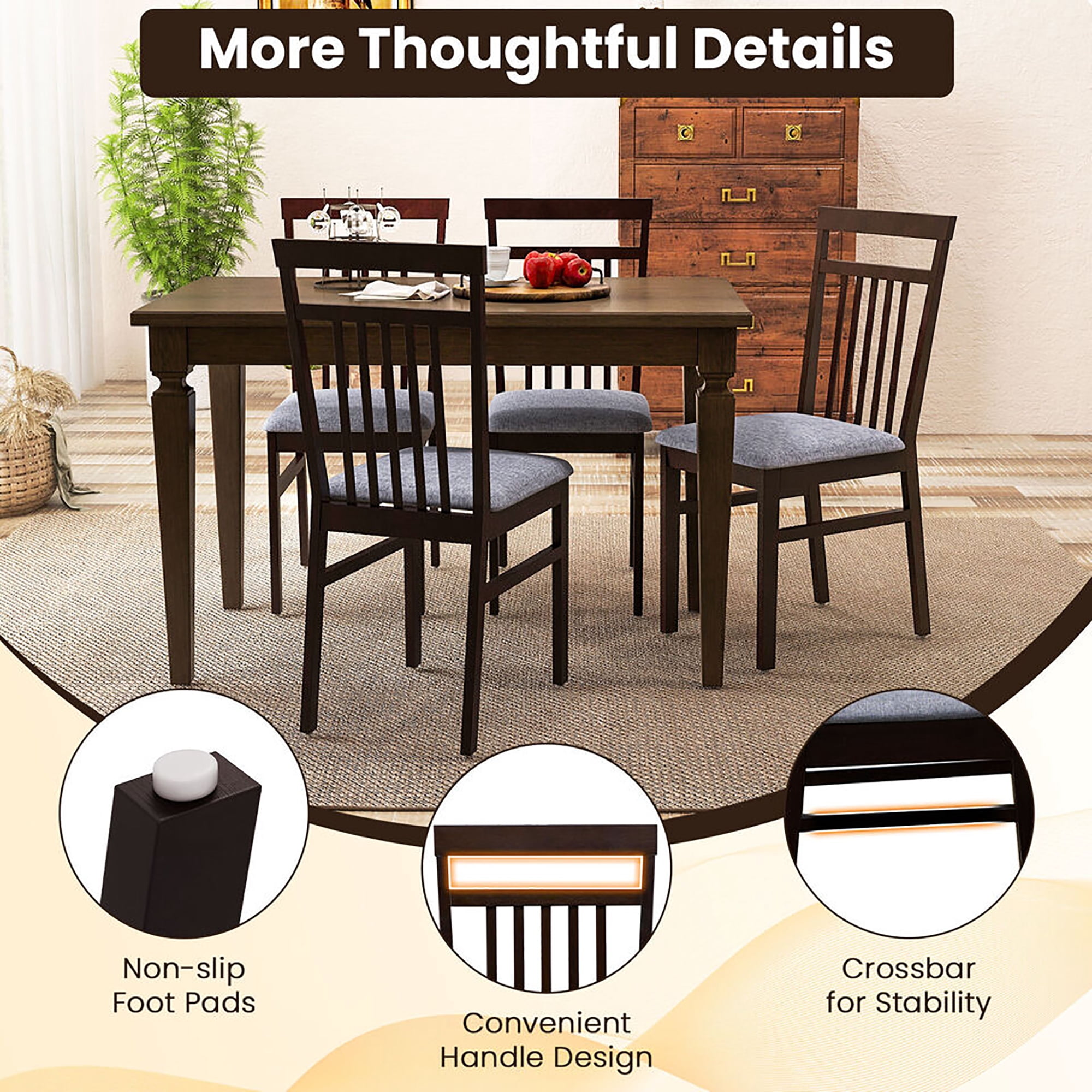 Gymax Upholstered Dining Chair Set of 2 Kitchen Armless Padded w/ Slanted Backrest