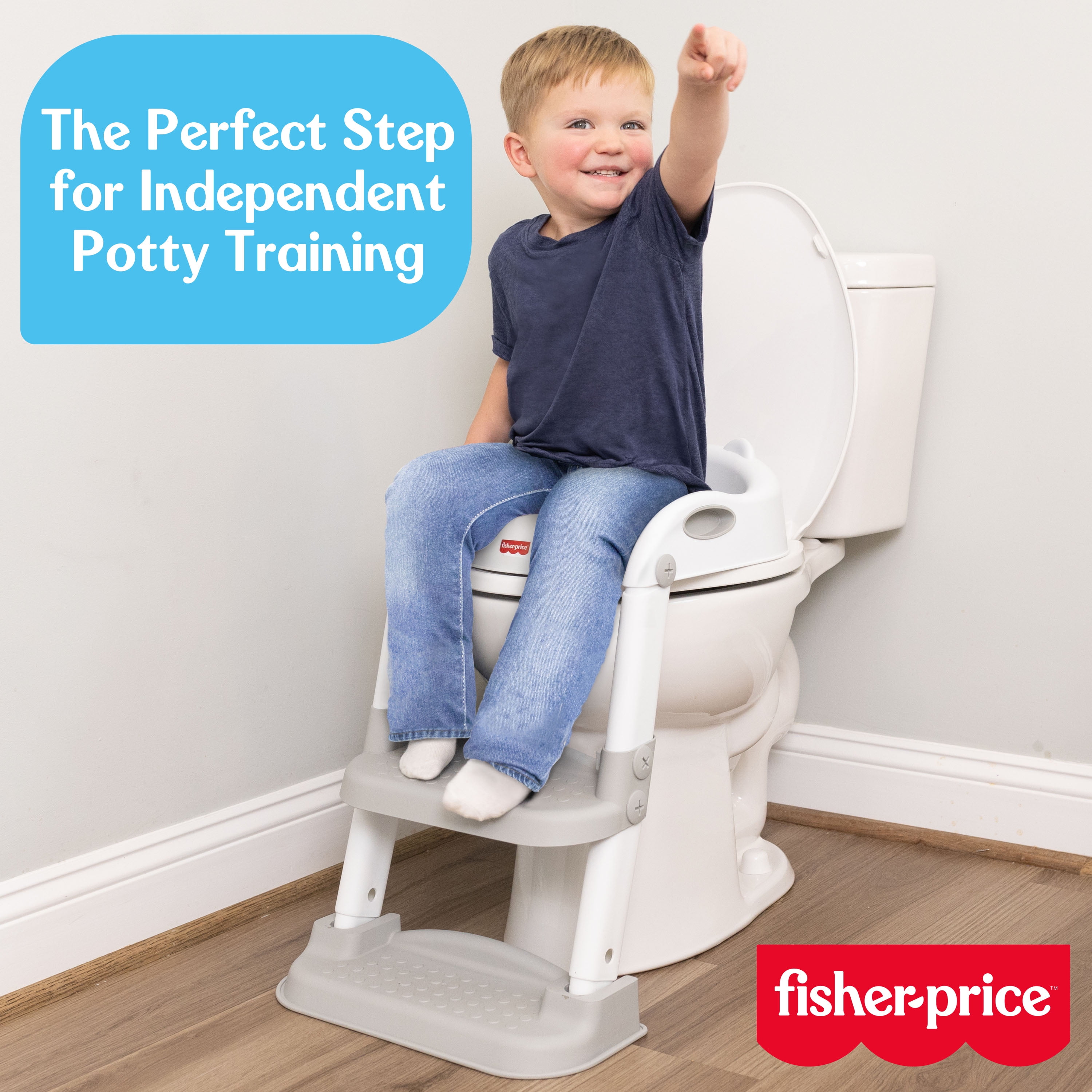 Fisher-Price™ Potty Training Seat with Step Stool Ladder, 2-in-1 Potty Training Toilet for Toddlers with Splash Guard, Anti-Slip Pads, Cushioned Seat (Gray), Children 18M and Up