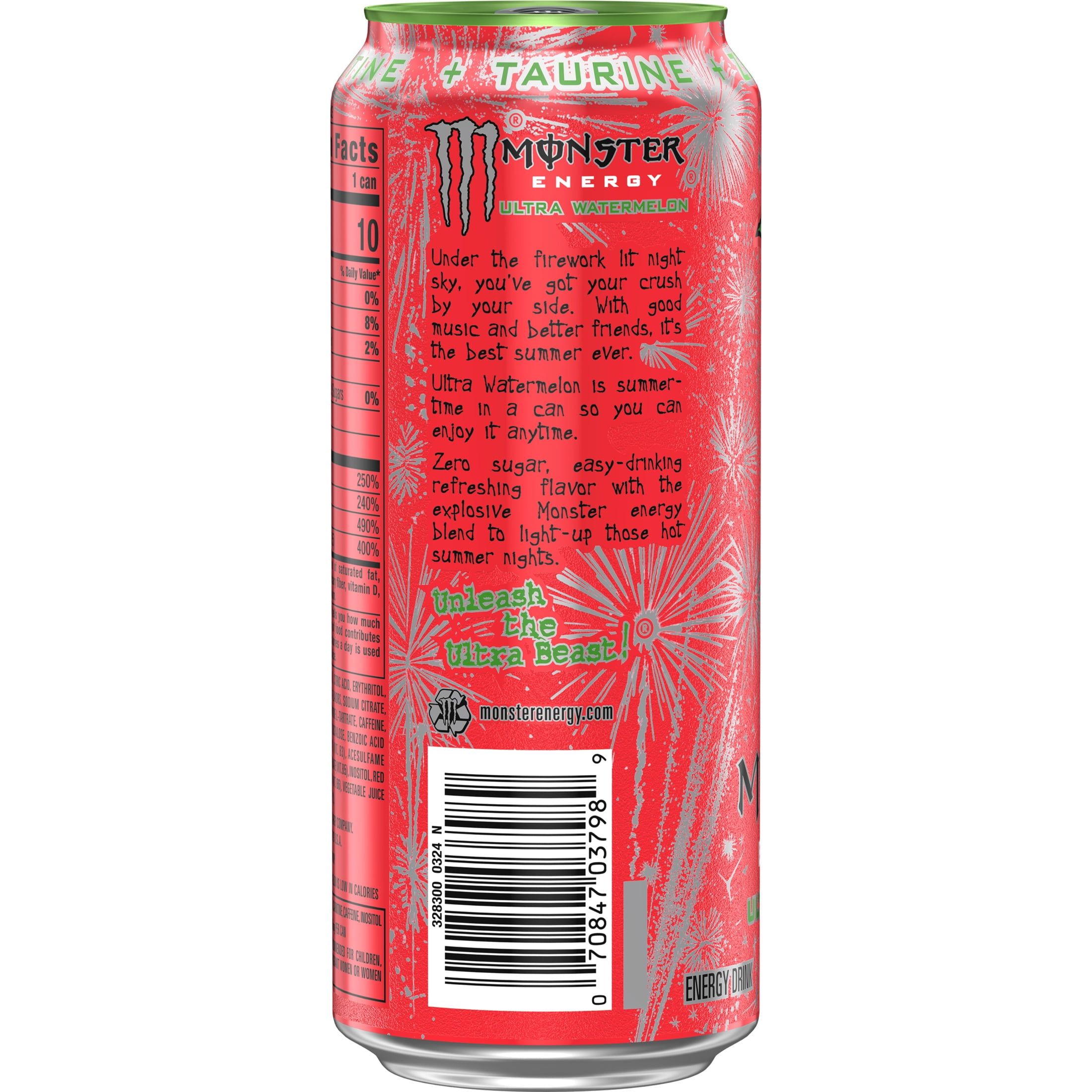(4 pack) Monster Energy Ultra Watermelon Sugar Free Energy Drink 16 fl oz Can