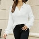 thumbnail image 2 of Gibobby Suéter casual mujer, Suéter de punto corto con cuello en V para mujer, manga larga, hombros caídos, acanalado(Blanco,G), 2 of 3