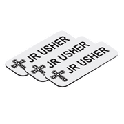 Jr Usher 1 x 3" Name Tag/Badge, White, Cross Design (3 Pack)