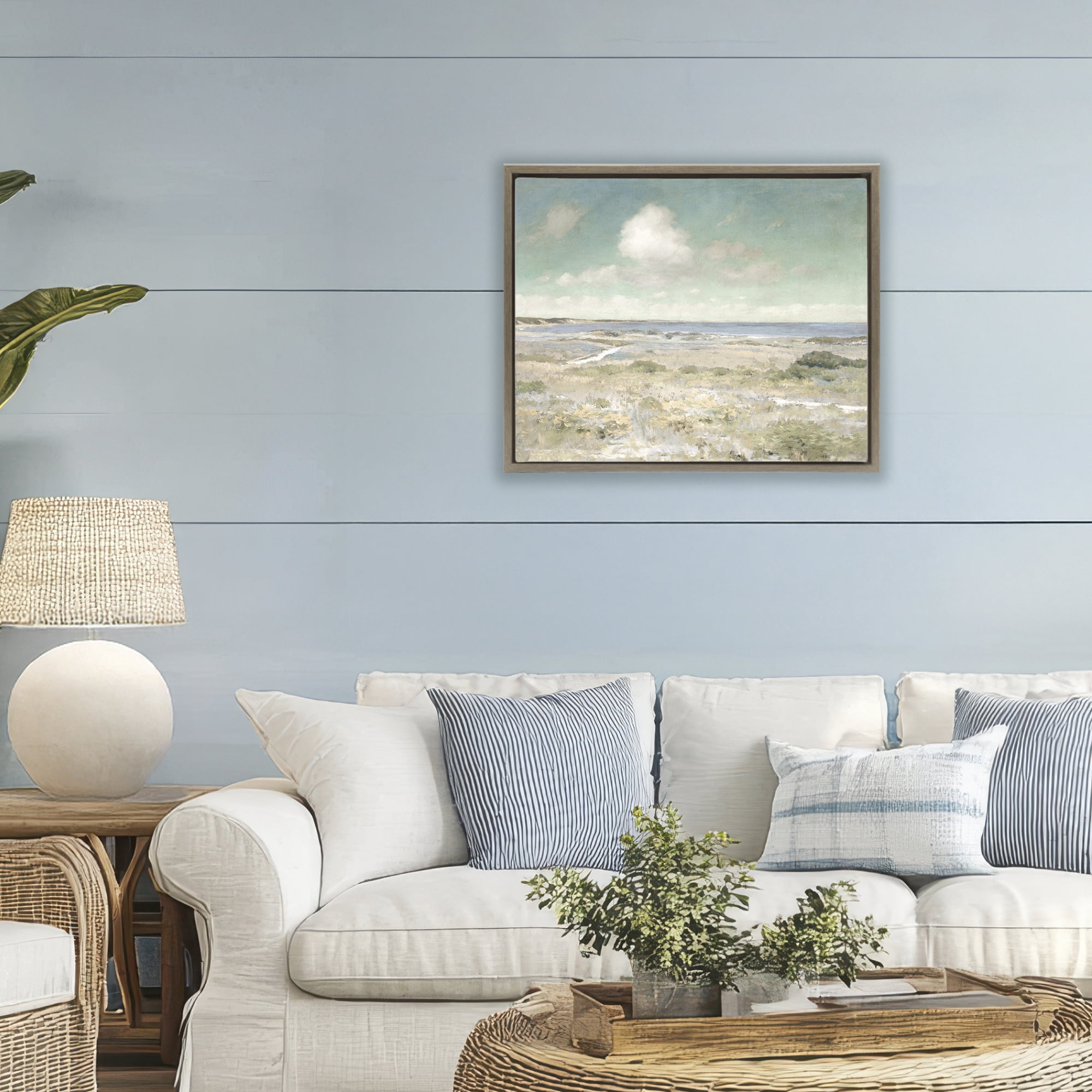 Stupell Industries Water View with Clouds Brown Framed Floater Canvas Wall Art, design by Christy McKee