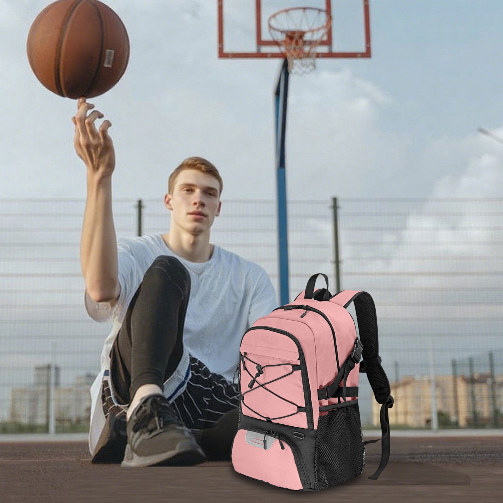 Elainilye Athletic Backpack, Airflow Design Sports Bag with Shoe Compartment, Gym Travel Pack for Basketball Gear Tennis Equipment Training