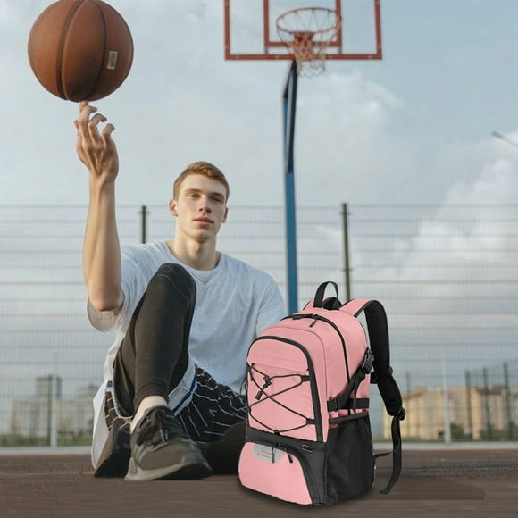 Mochila de Baloncesto, Mochila de Viaje para Ordenador Portátil, Mochila con Colchón de Aire, Mochila para Estudiantes | Material Oxfords | Rosa | 44,96 X 32 X 12,08 Cm | Compartimento para Zapatos |