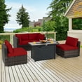 thumbnail image 1 of Costway 6PCS Patio Furniture Set Rattan Cushioned Sofa Gas Fire Pit Table Red, 1 of 10